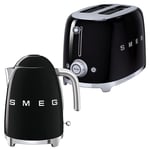 🔥 Smeg Retro 50's Style Kettle & 2 Slice Toaster Matching Kitchen Set (Black)