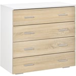 Homcom - Commode meuble de rangement style contemporain 4 tiroirs 76 x 35 x 72 cm blanc et couleur bois - Blanc