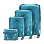 WITTCHEN Travel Suitcase Carry-On Cabin Luggage Hardshell Made of Polycarbonate with 4 Spinner Wheels Combination Lock Telescopic Handle Explorer Line Set of 4 suitcases Blue