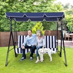 COVERONICS Balancelle de Patio 3 Places – Balancelle d'extérieur avec auvent réglable et Coussins, Balancelle Convertible et résistante pour Porche, Jardin, Cour, pelouse, terrasse, Bleu Marine