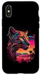 Coque pour iPhone X/XS Silhouette de Cougar vintage avec coucher de soleil de montagne rétro