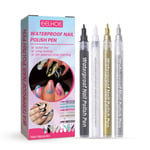 Nagelpenna Nail Art Graffiti Pen Liner Nail Point Snabbtorkande målningspenna för nail art manikyrverktyg gray gold and silver