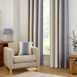 One Pair Of INTERIORS Fully Lined Central Park 3" Pencil Pleat Curtains - Blue - 66" W x 90" L - Curtains At Home