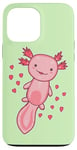 iPhone 13 Pro Max Green Mint Baby Axolotl Love Hearts - Cute Kawaii Axolotl Case