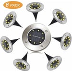 FLOWood 8 led Pack de 8 Spot Lampe Solaire Jardin Étanche IP65 Pelouse Lumière Décorative pour Allée Jardin Patio Cour Pelouse - Blanc Chaud