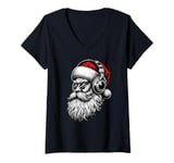 Womens Retro Vintage Hipster Santa wearing Headphones V-Neck T-Shirt