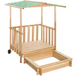 TecTake 800792 Bac à Sable Bois Massif Extérieur Enfant Cabane de Jardin avec Toit et Véranda 2 Roues 106 x 105 x 137 cm – Diverses Couleurs (Vert)