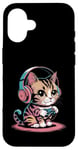 Coque pour iPhone 16 Kawaii Cat Casque audio manette de jeu vidéo Costume chaton