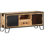 The Living Store - Meuble tv 110x31x46 cm Bois de manguier brut Multicolore