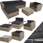 TecTake® Ensemble Salon de Jardin Exterieur en Poly Rotin 5 Places 1 Canapé 1 Fauteuil Salon 1 Tabouret Pouf et 1 Table de Jardin, Facile d'entretien, Mobilier de Jardin pour Amenagement Balcon