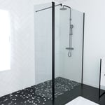 Aurlane - Pack Paroi de Douche et Volet Pivotant 120+40x200 cm - Verre Transparent - Barre de Fixation Noire