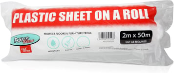 Axus Decor Polythene Plastic Dust Roll - 2m x 50m - Dust Sheets for Decorating,