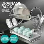 2 Tier Dish Drainer Rack Storage Drip Tray Sink Drying Wired Draining Plates