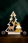 Christmas Wooden Scene Decoration LED Tree Stag Pre-Lit Xmas Ornament Reindeer