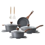 SENSARTE 13 Pièces Lot Poele et Casserole Induction,Revêtement Antiadhésif Suisse, Batterie de Cuisine avec Couvercle, Spatule, Cuillère, Sans PFOA