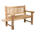 Ambientehome - Banc 2 Places Ultra-Stable Banc de Jardin en Teck Banc en Teck avec Tablette, 120 cm de Large Environ