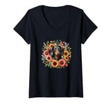 Womens Dachshund Surrounded by Flowers V-Neck T-Shirt