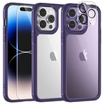 TAURI Coque pour iPhone 14 Pro Max, [3 en 1] 1 Coque [Anti-Jaune] avec 2 Protection écran, Coque Antichoc Couverture à 360 Degrés - Violet Foncé