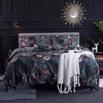 Michorinee Housse de Couette 240 x 260 Bleu Nuit - Parure de Lit Motif Fleurie Rose avec Fermeture Éclair - Linge de Lit Réversible 2 Personnes Adulte avec 2 Taies d'oreiller 65x65 cm