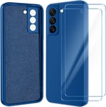 Protection Caméra Coque Pour Samsung Galaxy S21 Fe 5g Avec 2 Pièces Verre Trempé Coque Samsung S21 Fe 5g Silicone Housse De Protection Antichoc Mince Douce Bleu