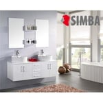 MEUBLE SALLE DE BAIN DOUBLE VASQUE LUXE, BEAU MEUBLE DOUBLE VASQUE 150 cm blanc mod. WHITE LION …