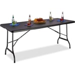 Relaxdays - Table de jardin pliable bastian optique rotin grande table pliante poignées camping pique-nique HxlxP: 72 x 178 x 74 cm, noir