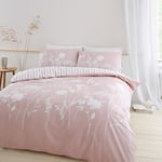 Catherine Lansfield Meadowsweet Floral Reversible Super King Duvet Cover Set with Pillowcases Blush Pink