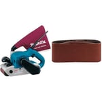 Makita 9403J Ponceuse À Bande 1200 W 100 x 610 mm & P-36924 Ceinture abrasive 100 x 610 MM Taille du grain K120, 5 ceintures, Rouge