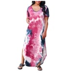 HINK Dress For Woman,Fashion Womens Ladies V-Neck Sleelveless Tie-Dye Print Sexy Banquet Long Dress Hot Pink,Evening Dress For Woman Uk
