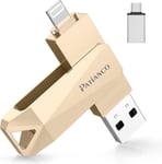 (Certifié MFI) Clé USB 256 Go pour iPhone Cle USB iPhone iPad 3 en 1Photostick Flah Drive Stockage pour iOS Mémoire Stick Pendrive pour OTG Android Tablette PC iOS(Or)