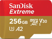 Carte Mémoire microSDXC SanDisk Extreme 256 Go + Adaptateur SD avec Performances Applicatives A2 jusqu'à 160 Mo/s, Classe 10, U3, V30