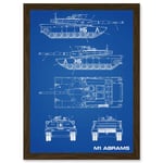 M1 Abrams American Main Battle Tank Blueprint Plan Artwork Framed Wall Art Print A4