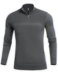 Sykooria Men's Roll Neck Jumpers Half-Zip Long Sleeve Winterpullover Cotton Soft 1/4 Zip Sweater Knit Ribbed Polo Neck Tops Casual Work Stand Up Collar Sweatshirt, Smoke Grey XL