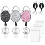 Vicloon Porte Badge Enrouleur, 3pcs Porte-clés Retractable et 3pcs Porte-badge en Plastique, Cordon Rétractable Pour Des Cartes D'identité Avec Porte-clés Clip de Ceinture (Noir, Blanc, Rose)