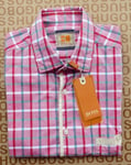 New Hugo BOSS mens pink checked regular short sleeve casual jeans t shirt SMALL