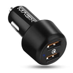 Magix Chargeur Voiture 36W Double Port USB QC 3.0 (18W x 2), Charge Simultanée Charge Rapide 3.0 pour 2 appareils (Noir)