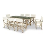 Set de repas jardin table céramique verte 200x100 + 8 chaises directeur brut - Bisbal