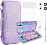 Housse De Transport Pour Nintendo Switch Oled, Nouveau Crocodile Texture Pochette De Étui Avec Poignée Pour Accessoires & Switch Console, Coque De Protection Portable Rigide Pour Filles (Violet)