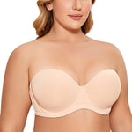 DELIMIRA Femme Soutien Gorge sans Bretelles Grande Taille Bandeau à Armature Bretelle Multiple Crème Pêche 95D