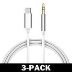 1M Stilren USB-C till AUX 3.5mm Kabel Silver 3-Pack