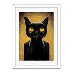 Doppelganger33 LTD Black Cat Le Chat Noir Modern Mustard Artwork Framed Wall Art Print 18X24 Inch