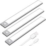 Under Cabinet Light Motion Sensor USB-C Rechargeable LED Closet Light Battery Powered Wireless Magnetic Light Strip för kök (Vit, 3-pack)