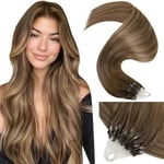 LaaVoo Extension Cheveux Naturel Micro Ring Brun Clair Balayage Micro Loop Extension Cheveux Naturel Brun Clair Balayage Blonde Dorée 35cm Extension Cheveux Naturel Humain 50g #8/16/8