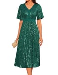 GRACE KARIN Femme Robe à Paillettes Trapèze Casual de Cocktail Élégante Mi-Longue Jupe Plissée Taille Haut Robe Vintage Légère S Vert Foncé