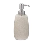 Relaxdays Porte-Savon Liquide, 300 ML, Rechargeable, Salle de Bain, Distributeur shampoing, Pompe en INOX, Rond, Beige, 1 unité