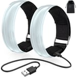 Uppladdningsbart LED-armband, 2-pack USB-reflekterande ljusremsor för barn som joggar, springer och sportar