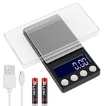 Digital Kitchen Scales, USB Rechargeable Power Supply Pocket Scale 500g/0.01g Mini Weight Scale Electronic Portable Jewelry Food Grams Scale Back-Lit LCD Display Tare Function (Battery Included)
