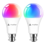 ANWIO Matter B22 Smart Bulb,13W Alexa Smart Bayone Light Bulb,Dimmable Tunable Alexa Light Bulbs,1521LM,Matter RGBTW Bayonet Bulbs,Voice Control with Alexa，Compatible with Alexa and Google Home(2 PCS)