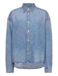 Wide Cropped Denim Shirt Tops Shirts Long-sleeved Blue Polo Ralph Lauren