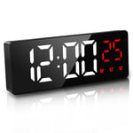 JQGO Digital Alarm Clocks Bedside Mains Powered Non Ticking, LED Clock with Temperature Display, with Adjustable Brightness, Battery Operated, Snooze, Travel Clock with 3 Alarms,Red